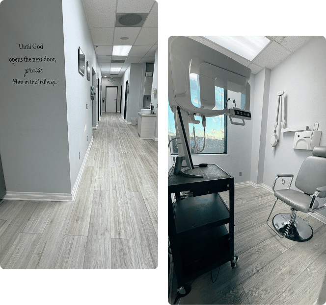 Modern dental clinic hallway with motivational quote on the wall.