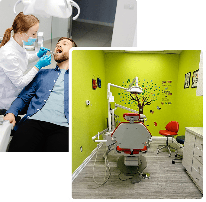 A dentist examining a patient's mouth in a dental clinic.
